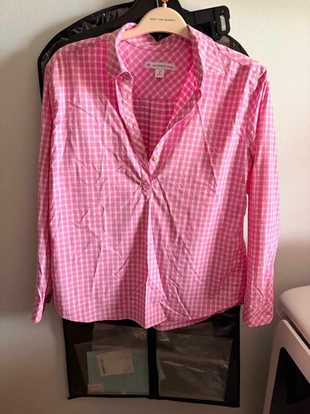 Southern Tide Pink and White Gingham Shirt